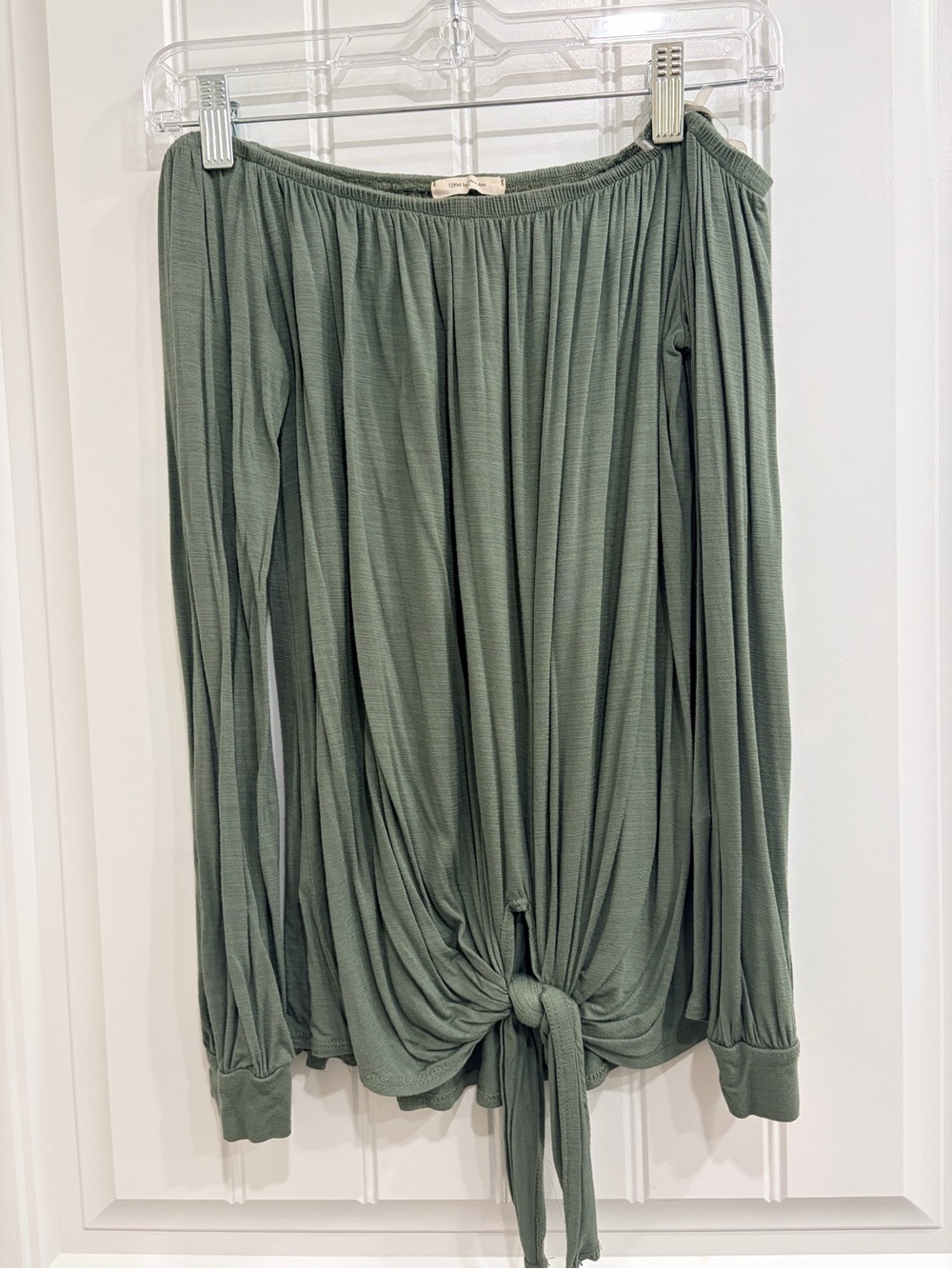 12 Pm By Mon Ami Olive Green Tie-Front Shirt